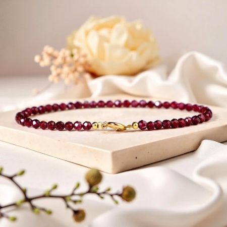 Garnet Beaded Bracelet, Dainty Gold plated bracelet for women, Handmade jewelry